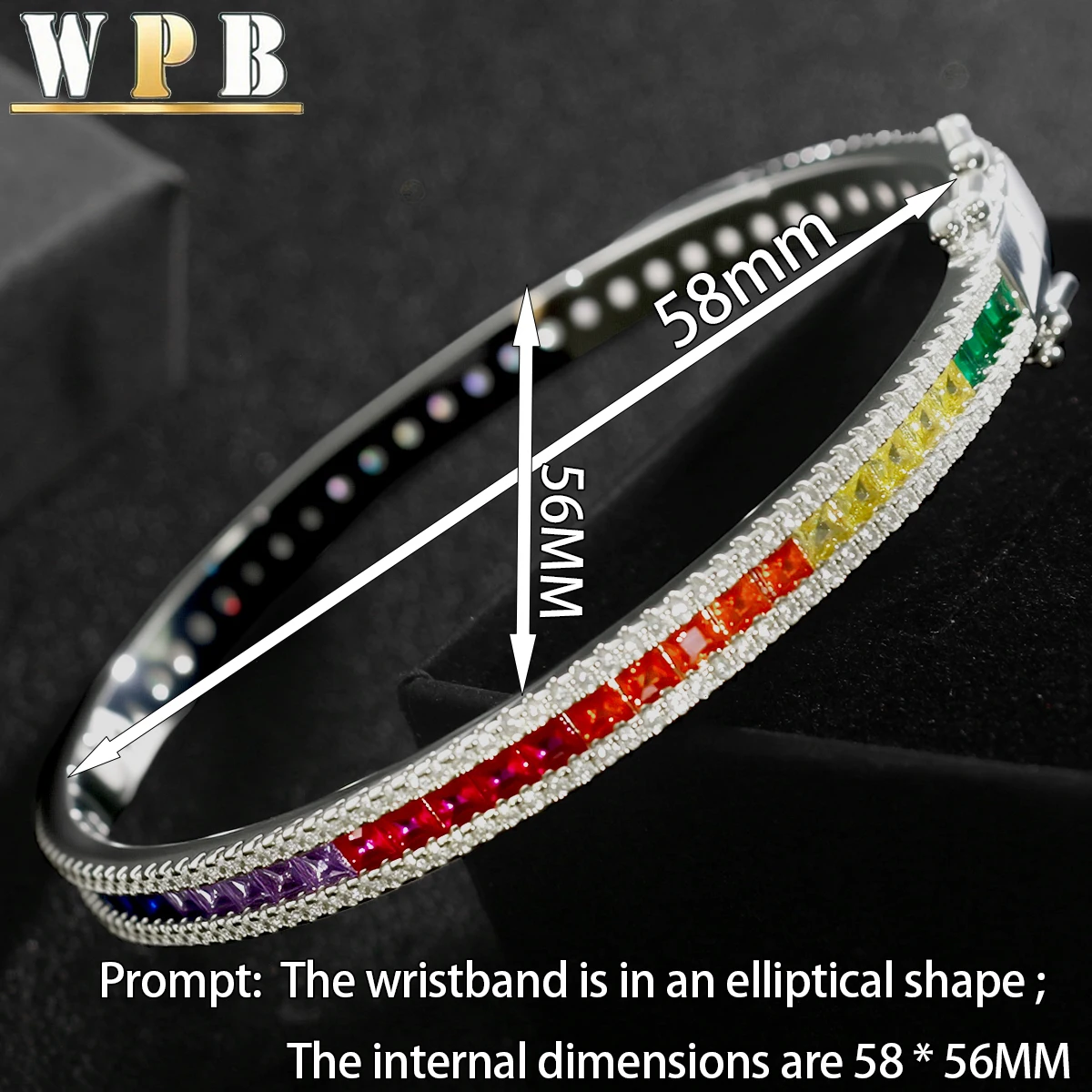 WPB Luxury Style Colorful Zircon Bracelet for Women Platinum-Plated Push-Pull Clasp Stylish for Daily/Dates/Light Business Wear