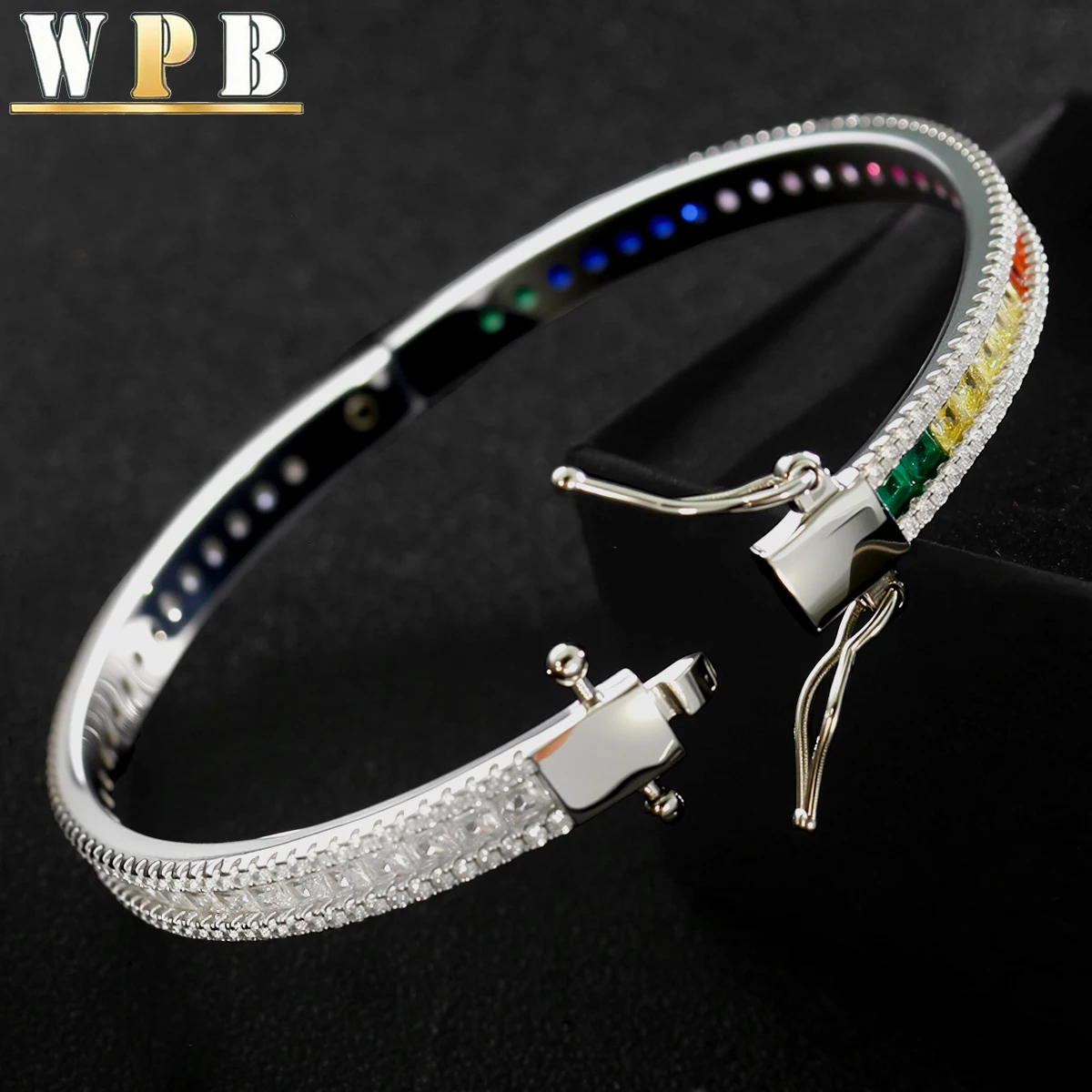 WPB Luxury Style Colorful Zircon Bracelet for Women Platinum-Plated Push-Pull Clasp Stylish for Daily/Dates/Light Business Wear