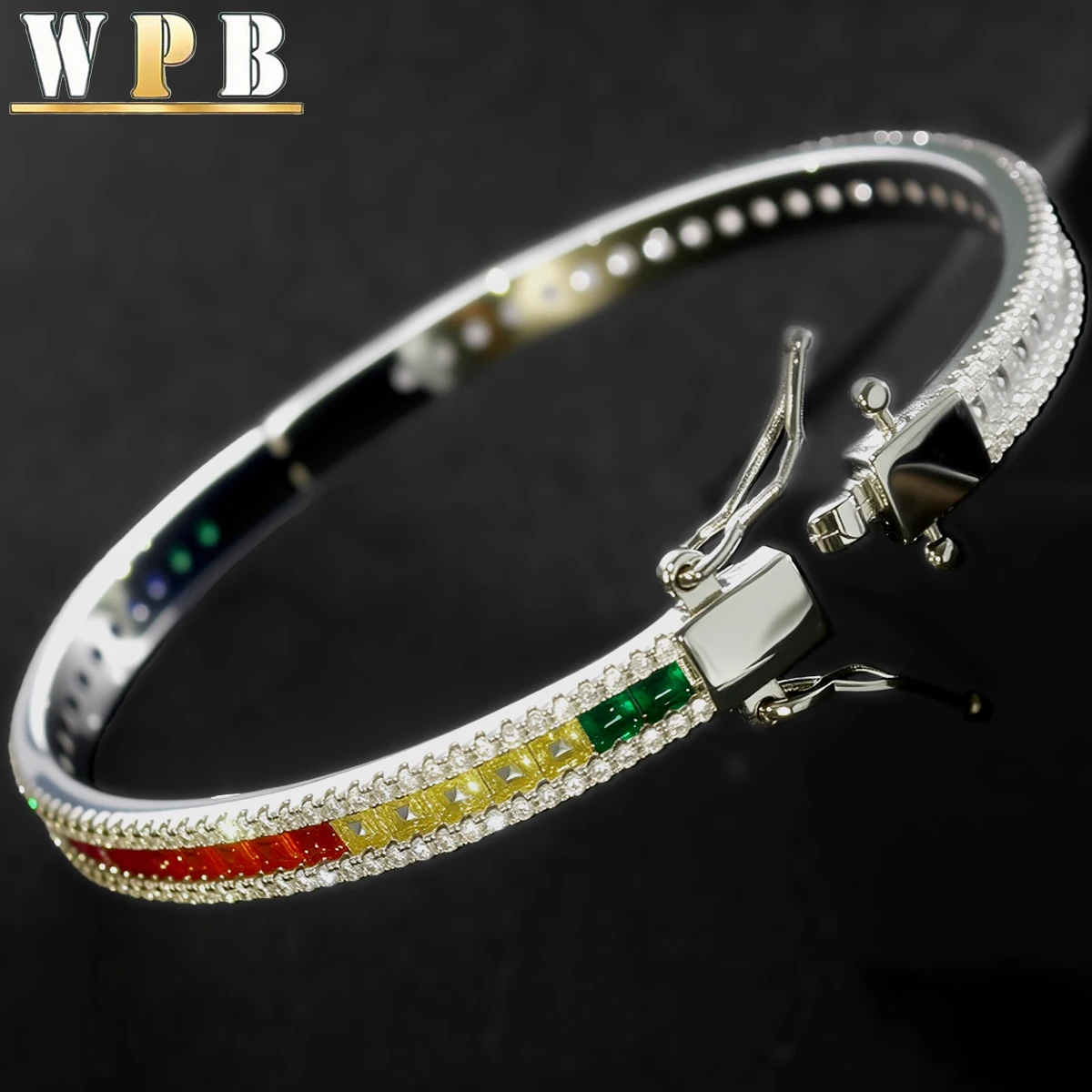 WPB Luxury Style Colorful Zircon Bracelet for Women Platinum-Plated Push-Pull Clasp Stylish for Daily/Dates/Light Business Wear