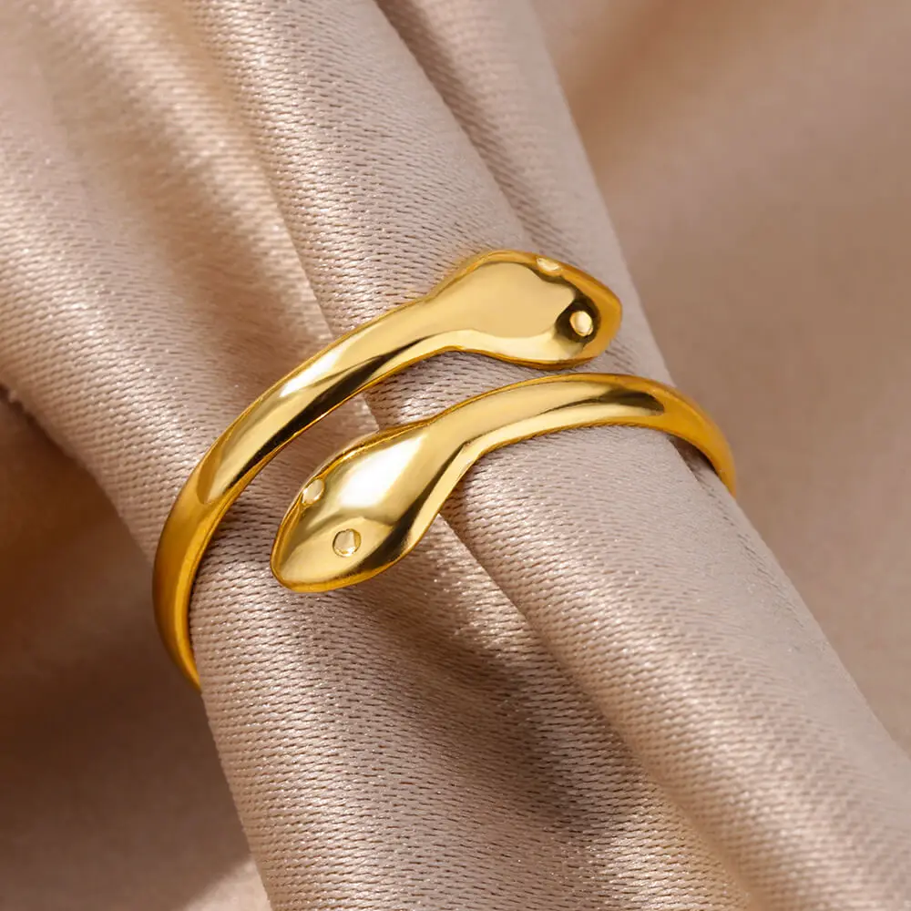 Stainless Steel Snake Rings For Women Men Gold Color Open Adjustable Zircon Ring Vintage Gothic Aesthetic Jewelry anillos mujer