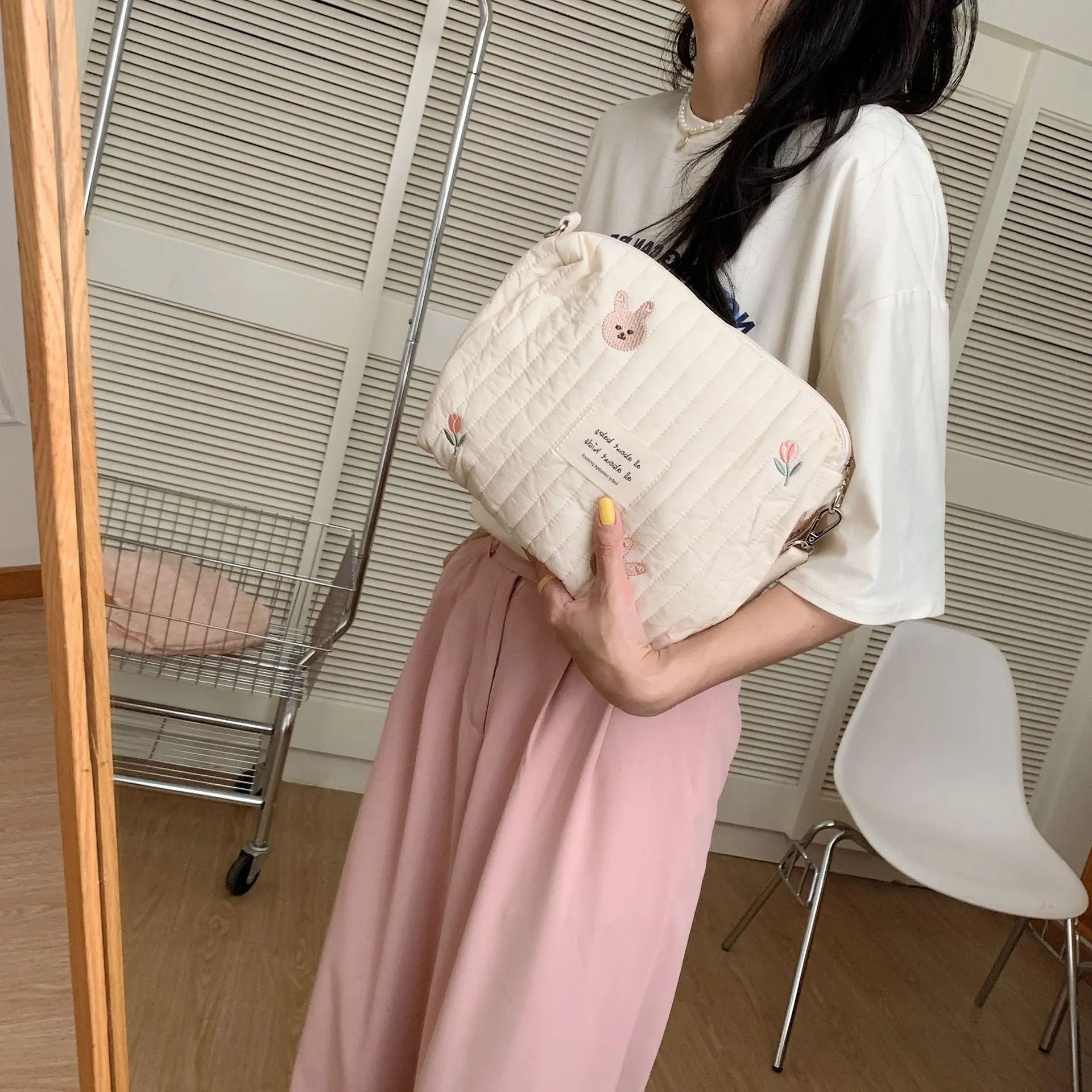Ins Cotton Diaper Bag for Stroller Hanging Bag Baby Items Nappy Caddy Organizer Mommy Bag Zipper Cute Women Makeup Bag Kids