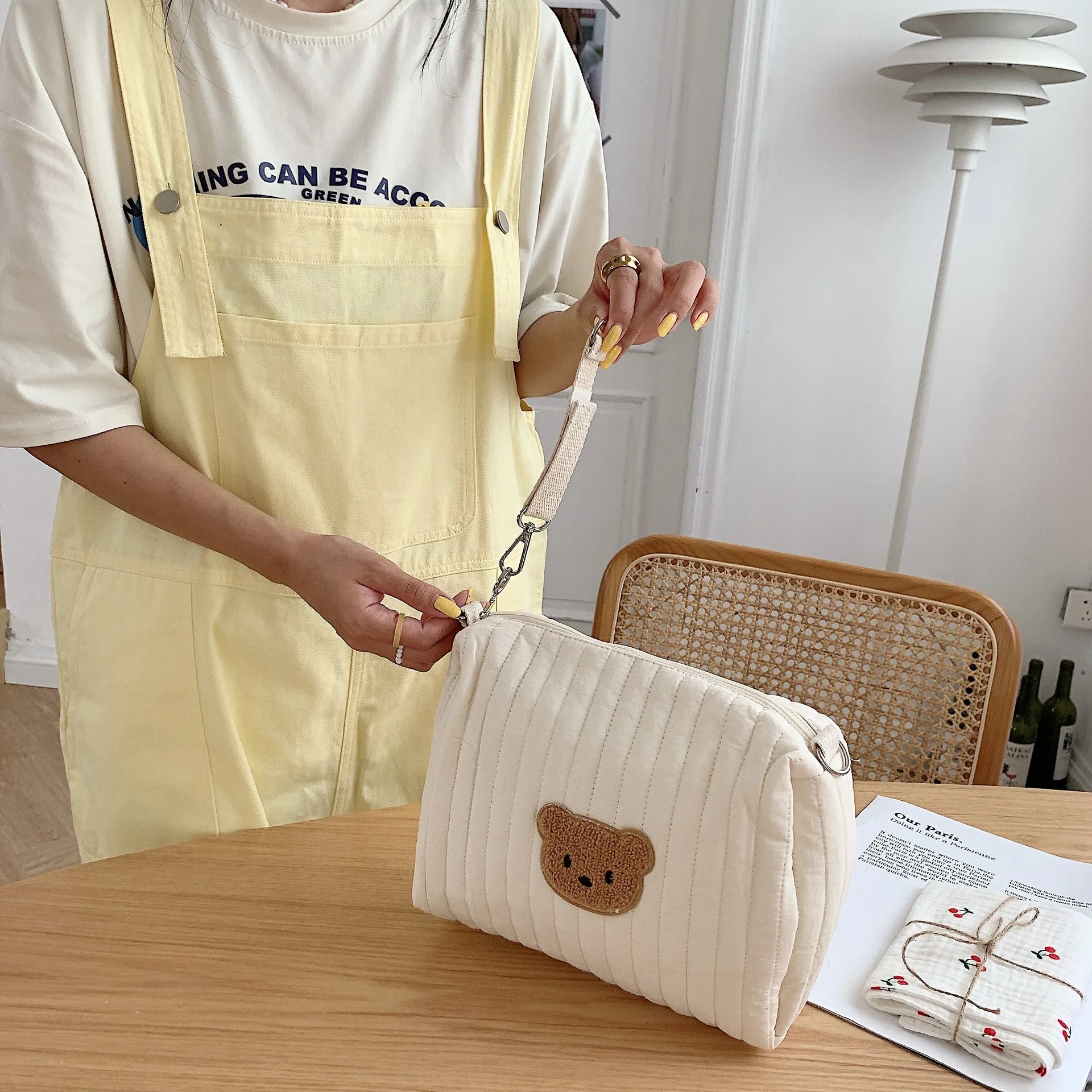 Ins Cotton Diaper Bag for Stroller Hanging Bag Baby Items Nappy Caddy Organizer Mommy Bag Zipper Cute Women Makeup Bag Kids