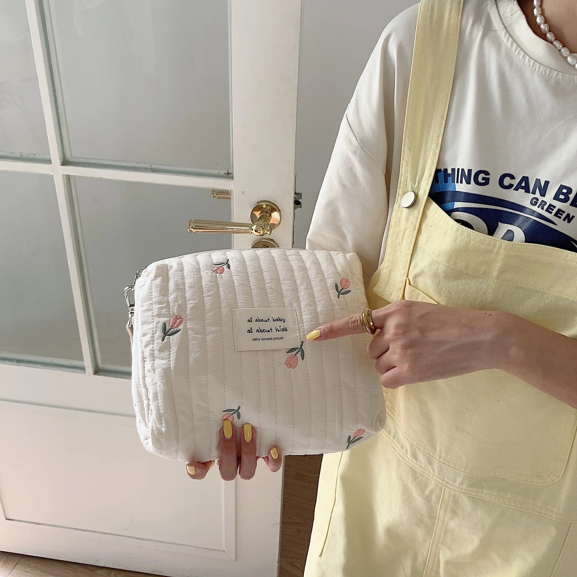Ins Cotton Diaper Bag for Stroller Hanging Bag Baby Items Nappy Caddy Organizer Mommy Bag Zipper Cute Women Makeup Bag Kids