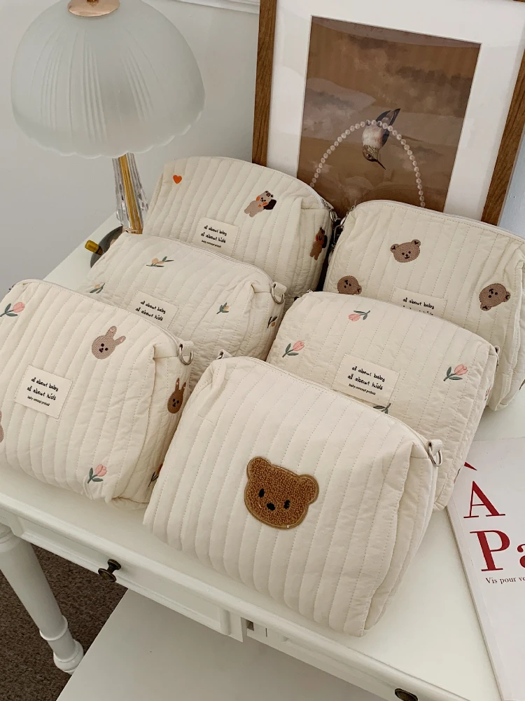 Ins Cotton Diaper Bag for Stroller Hanging Bag Baby Items Nappy Caddy Organizer Mommy Bag Zipper Cute Women Makeup Bag Kids