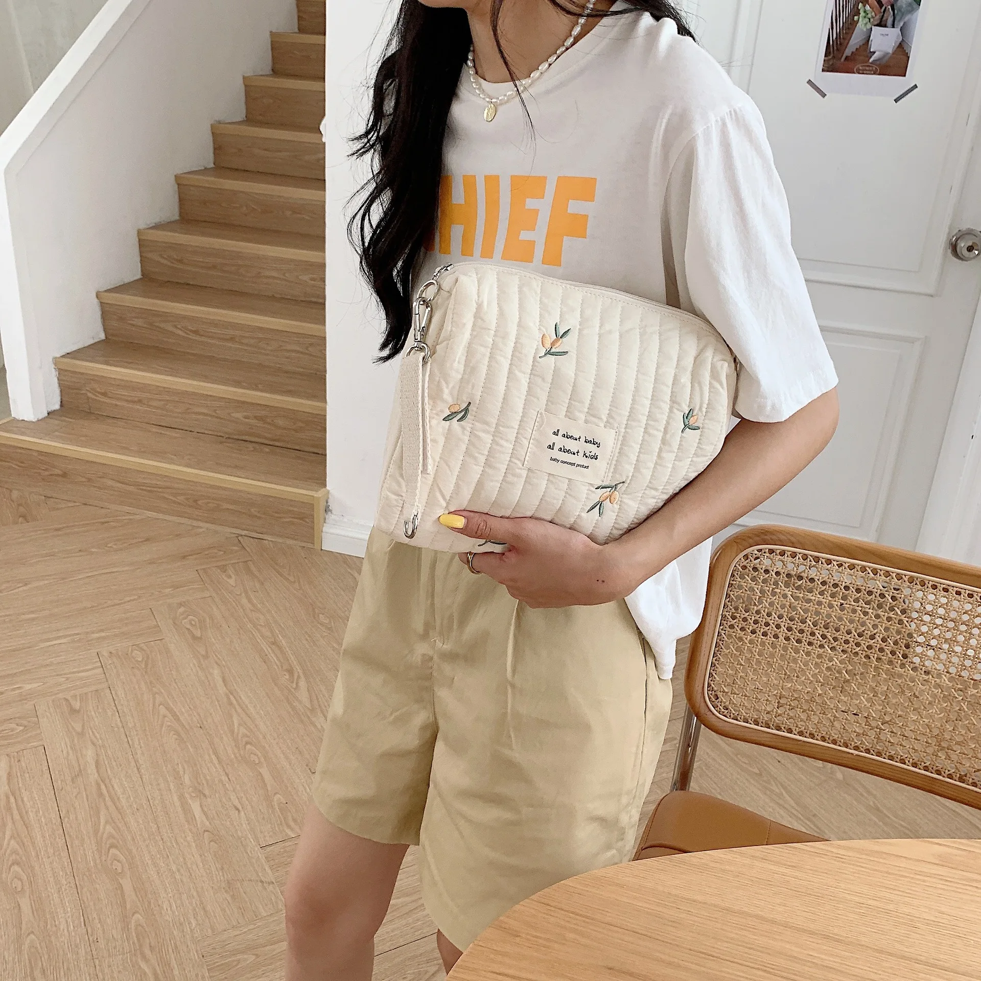 Ins Cotton Diaper Bag for Stroller Hanging Bag Baby Items Nappy Caddy Organizer Mommy Bag Zipper Cute Women Makeup Bag Kids