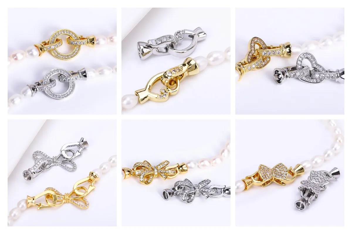 Rhodium Plated Closure Fasteners Lock Clasps For Necklace Supplies,Inlaid Zircon Connector Clasps DIY Pearls Jewelry Fittings