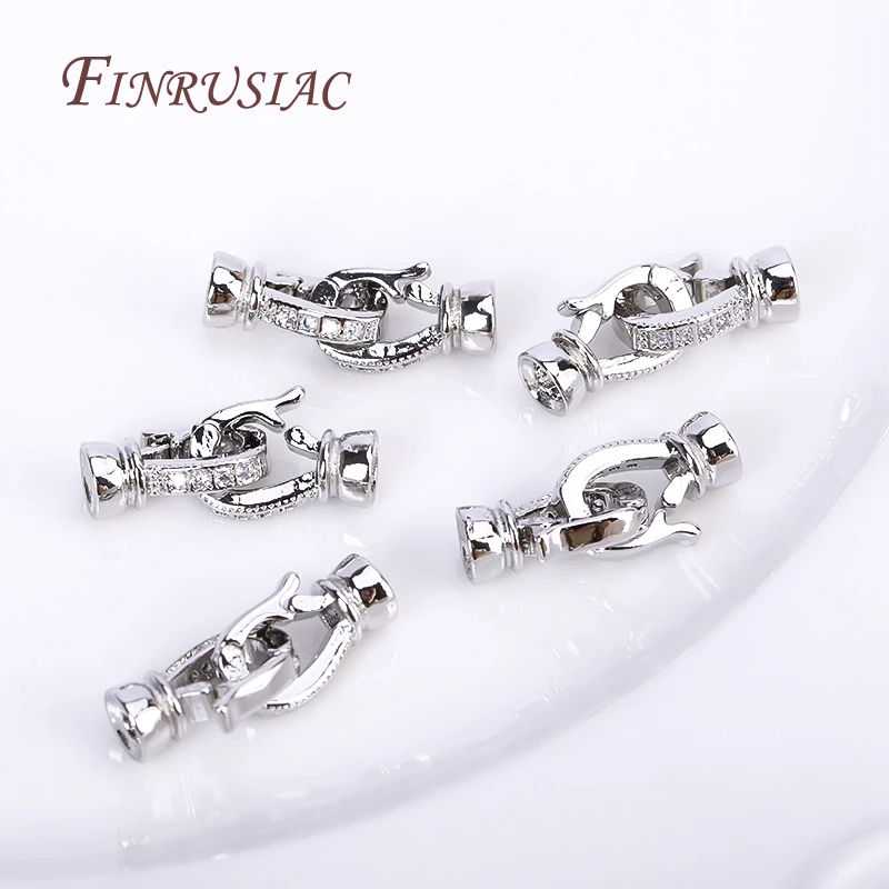Rhodium Plated Closure Fasteners Lock Clasps For Necklace Supplies,Inlaid Zircon Connector Clasps DIY Pearls Jewelry Fittings