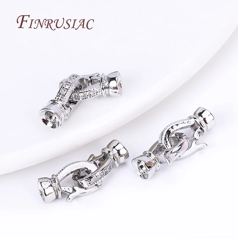 Rhodium Plated Closure Fasteners Lock Clasps For Necklace Supplies,Inlaid Zircon Connector Clasps DIY Pearls Jewelry Fittings