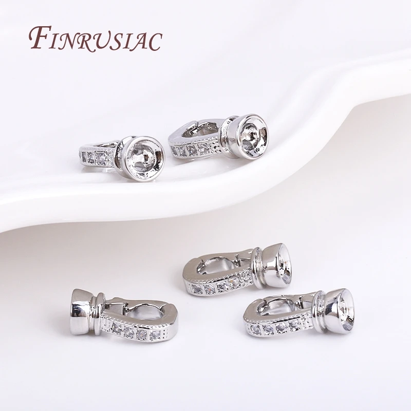 Rhodium Plated Closure Fasteners Lock Clasps For Necklace Supplies,Inlaid Zircon Connector Clasps DIY Pearls Jewelry Fittings