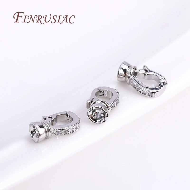 Rhodium Plated Closure Fasteners Lock Clasps For Necklace Supplies,Inlaid Zircon Connector Clasps DIY Pearls Jewelry Fittings