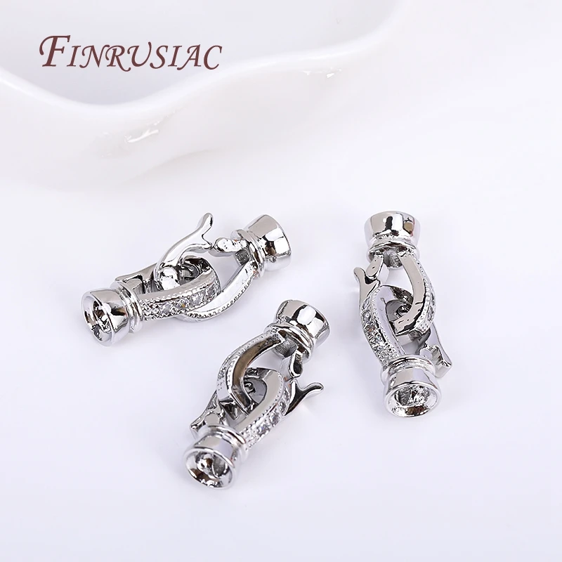 Rhodium Plated Closure Fasteners Lock Clasps For Necklace Supplies,Inlaid Zircon Connector Clasps DIY Pearls Jewelry Fittings