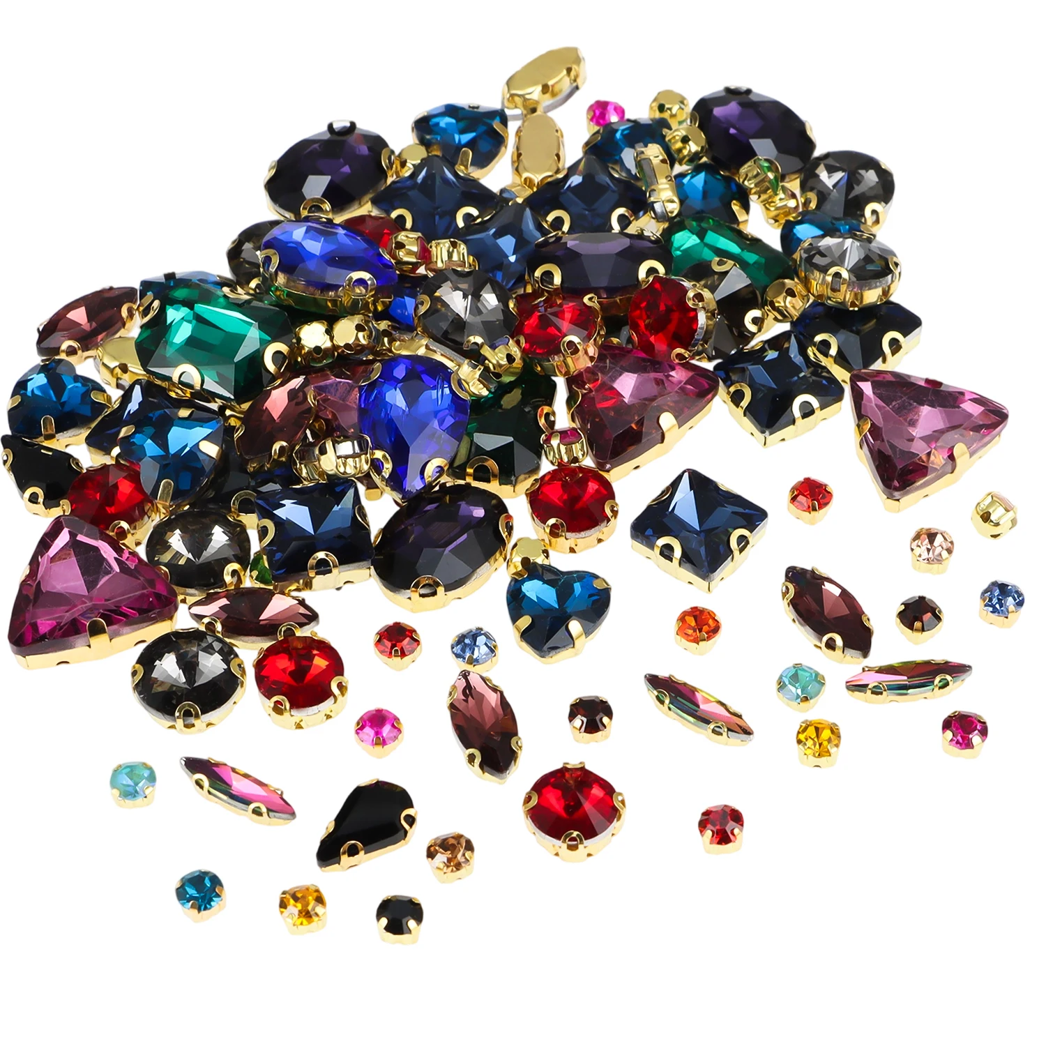 130pcs/lot Gold Claw Setting Glass Rhinestone Mixed Shape Sew On Crystal Stone Diamond for Wedding Dress Shoes Bags DIY Trim