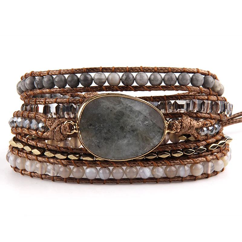RH Fashion Handma Bohemian Jewelry Accessory Mixed Natural Stones Charm 5 Strands Wrap Bracelets Gift DropShipping