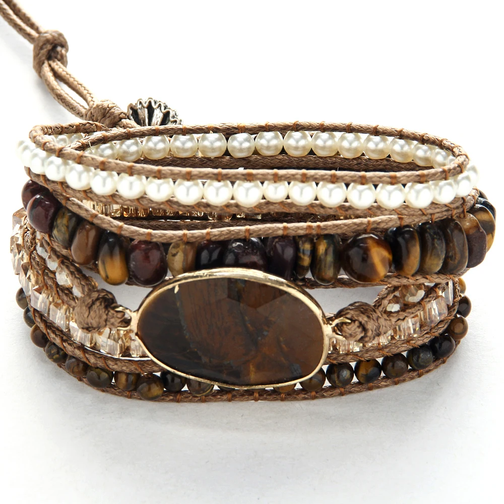 RH Fashion Handma Bohemian Jewelry Accessory Mixed Natural Stones Charm 5 Strands Wrap Bracelets Gift DropShipping