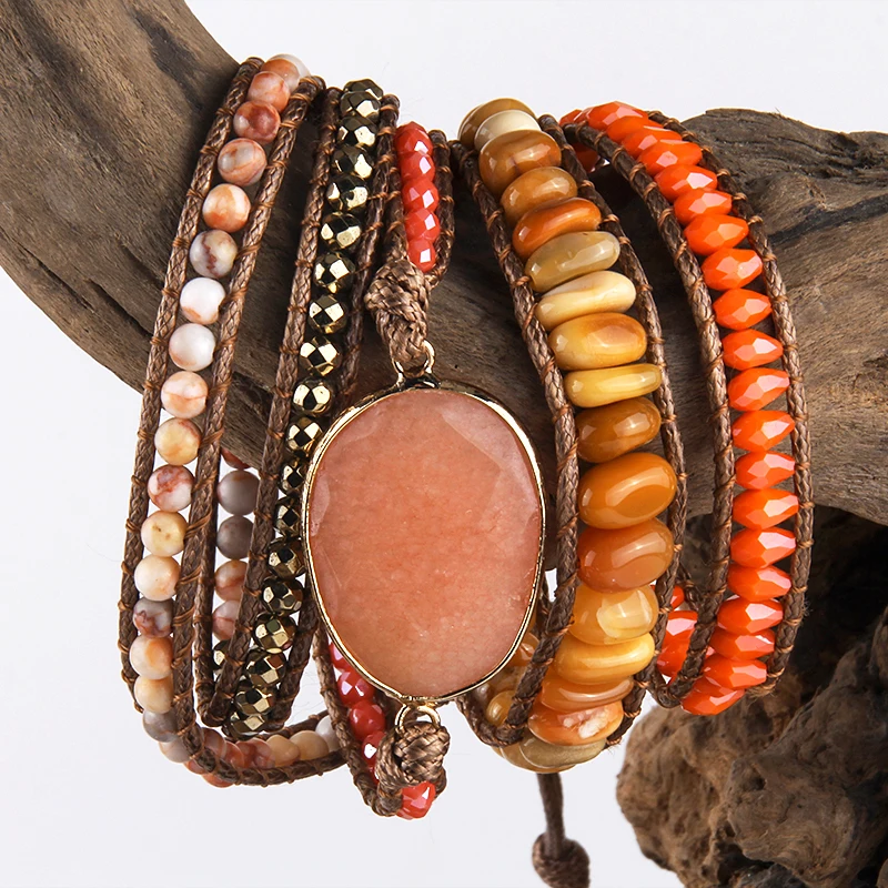 RH Fashion Handma Bohemian Jewelry Accessory Mixed Natural Stones Charm 5 Strands Wrap Bracelets Gift DropShipping