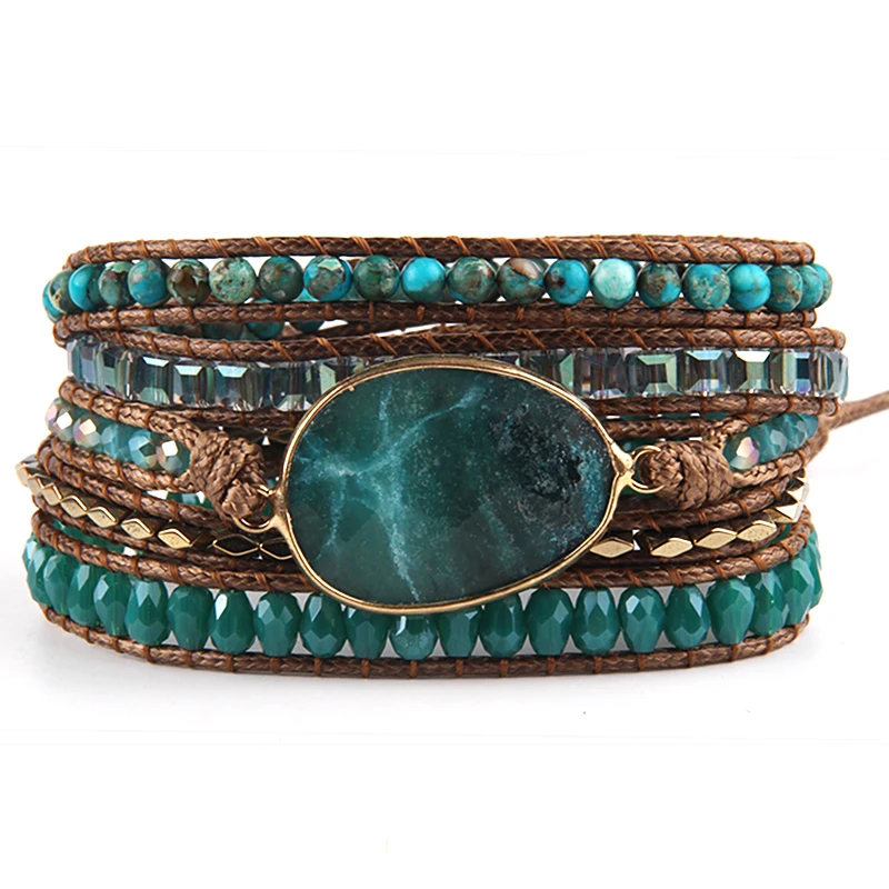 RH Fashion Handma Bohemian Jewelry Accessory Mixed Natural Stones Charm 5 Strands Wrap Bracelets Gift DropShipping
