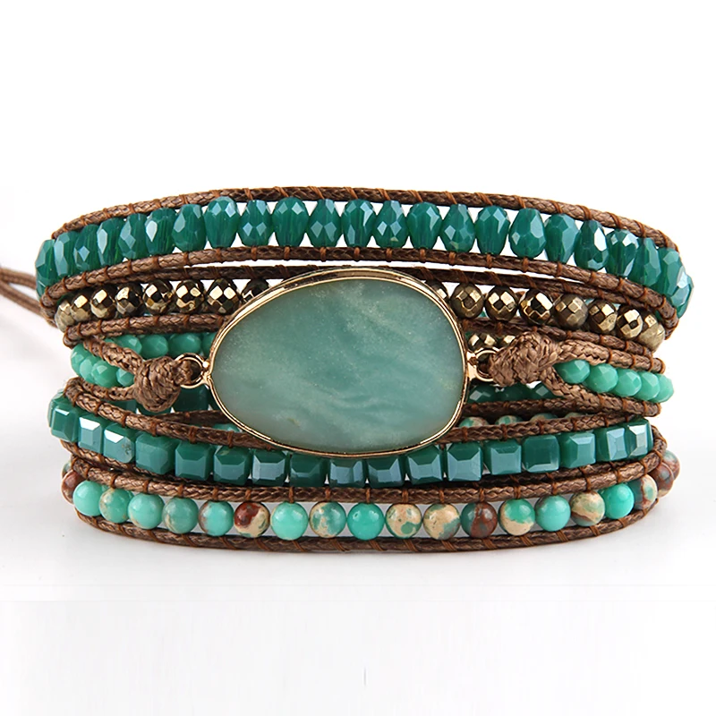 RH Fashion Handma Bohemian Jewelry Accessory Mixed Natural Stones Charm 5 Strands Wrap Bracelets Gift DropShipping