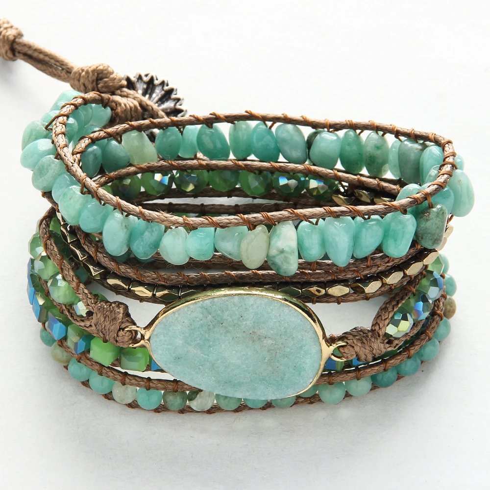 RH Fashion Handma Bohemian Jewelry Accessory Mixed Natural Stones Charm 5 Strands Wrap Bracelets Gift DropShipping