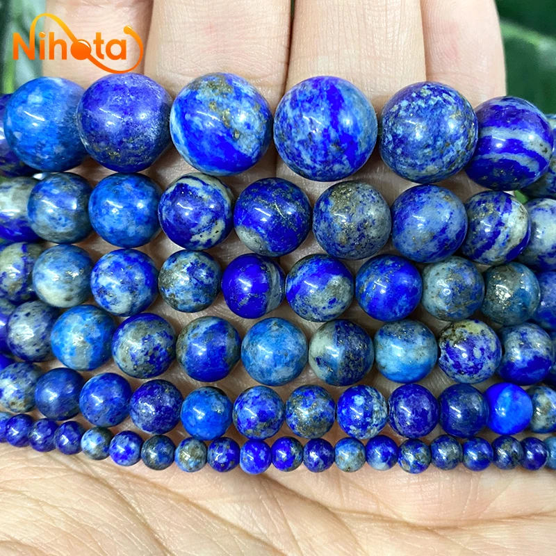 Natural Lapis Lazuli Beads Non Staining Round Loose Beads for Jewelry Making 4/6/8/10/12mm DIY Bracelet Necklace 15'' Strand