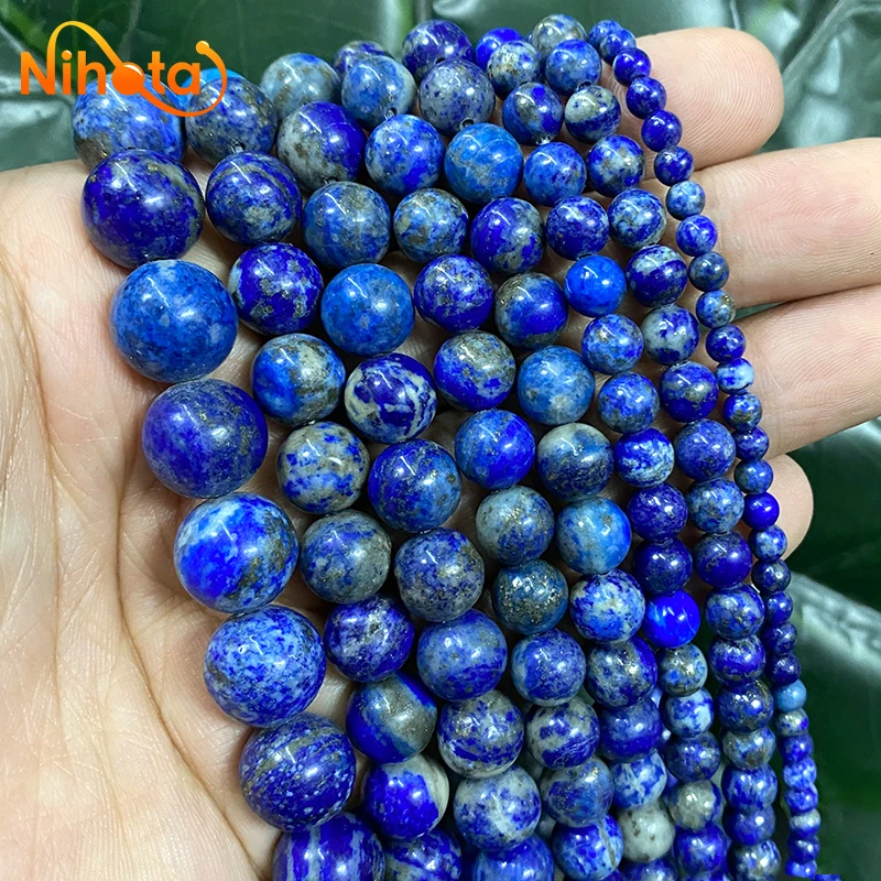 Natural Lapis Lazuli Beads Non Staining Round Loose Beads for Jewelry Making 4/6/8/10/12mm DIY Bracelet Necklace 15'' Strand