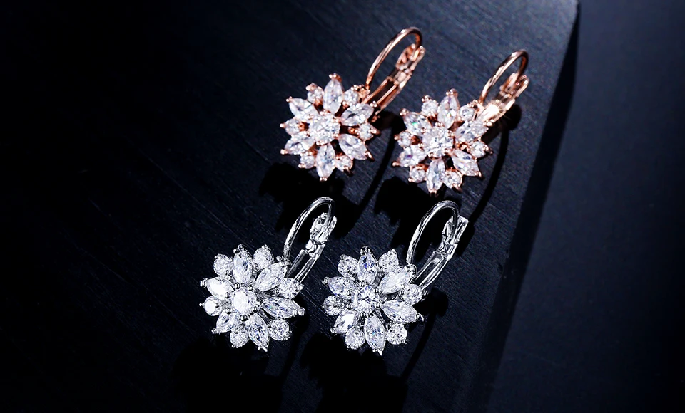 ZAKOL Fashion Rose Gold Color Flower Hoop Earrings for Women CZ Crystal Zircon Earring Brincos