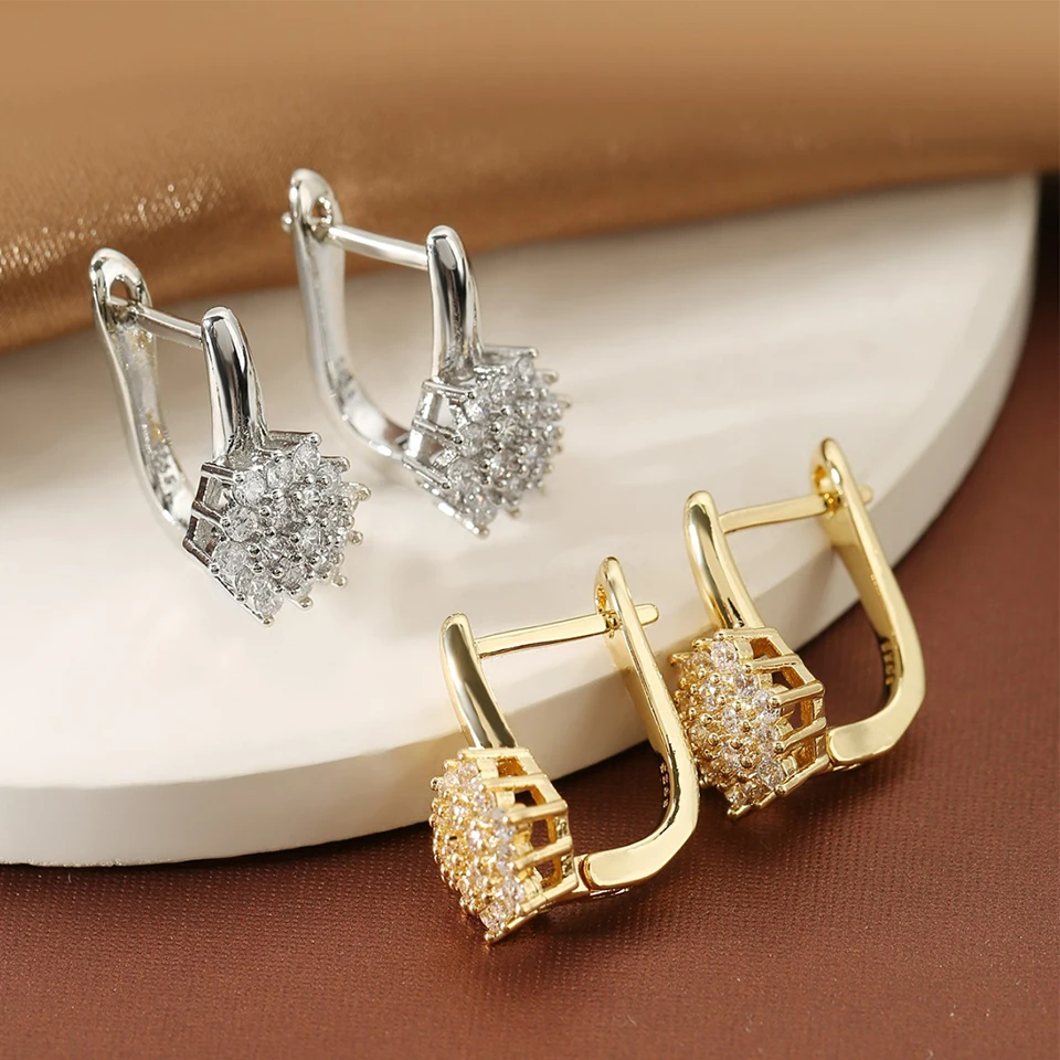 ZAKOL Fashion Rose Gold Color Flower Hoop Earrings for Women CZ Crystal Zircon Earring Brincos