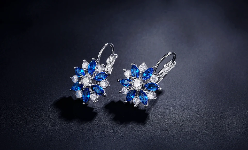 ZAKOL Fashion Rose Gold Color Flower Hoop Earrings for Women CZ Crystal Zircon Earring Brincos