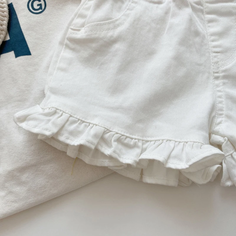 MILANCEL Girls Shorts Summer Kids Clothes Ruffle Trousers Elastic Waist Solid Cotton