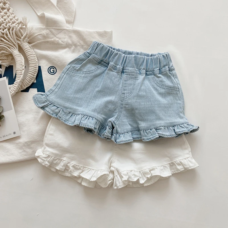 MILANCEL Girls Shorts Summer Kids Clothes Ruffle Trousers Elastic Waist Solid Cotton