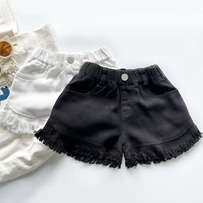 MILANCEL Girls Shorts Summer Kids Clothes Ruffle Trousers Elastic Waist Solid Cotton