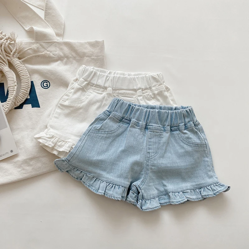 MILANCEL Girls Shorts Summer Kids Clothes Ruffle Trousers Elastic Waist Solid Cotton