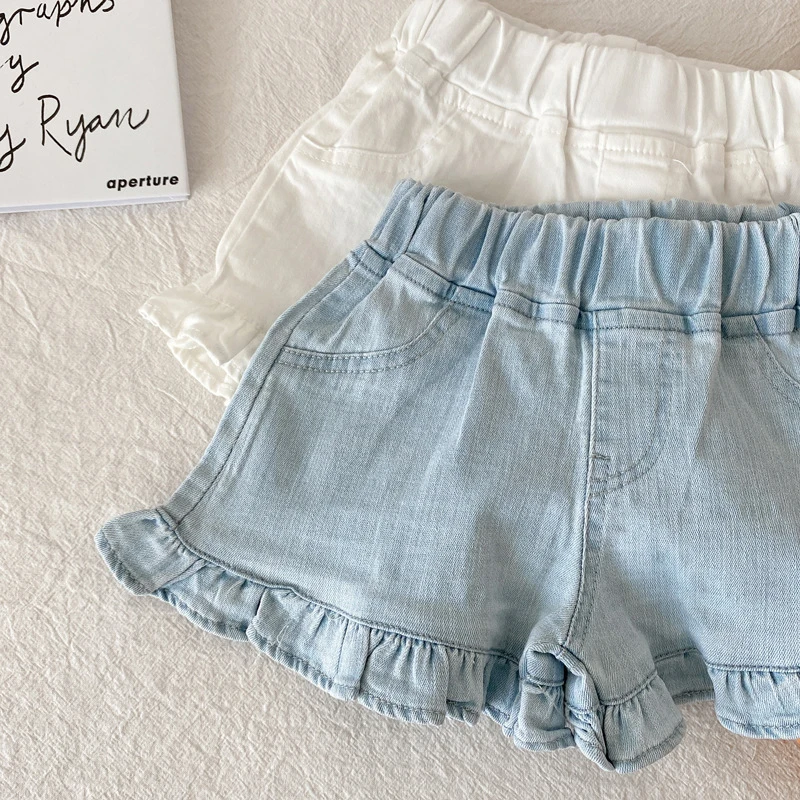 MILANCEL Girls Shorts Summer Kids Clothes Ruffle Trousers Elastic Waist Solid Cotton