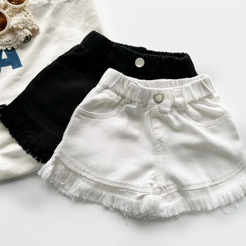 MILANCEL Girls Shorts Summer Kids Clothes Ruffle Trousers Elastic Waist Solid Cotton