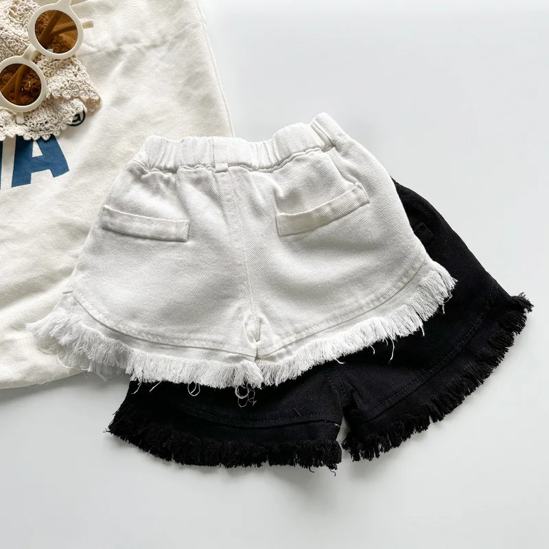 MILANCEL Girls Shorts Summer Kids Clothes Ruffle Trousers Elastic Waist Solid Cotton