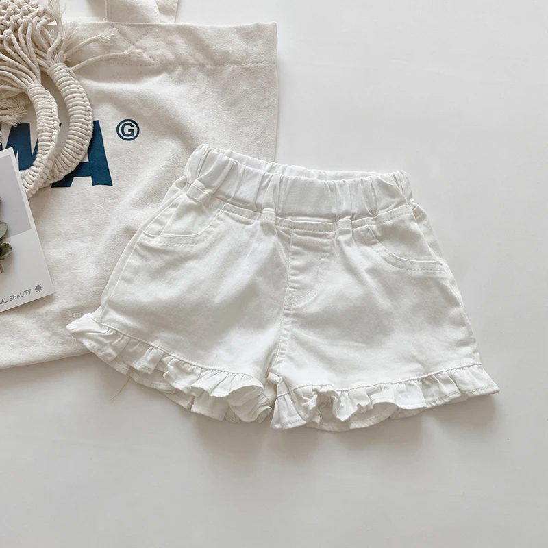 MILANCEL Girls Shorts Summer Kids Clothes Ruffle Trousers Elastic Waist Solid Cotton
