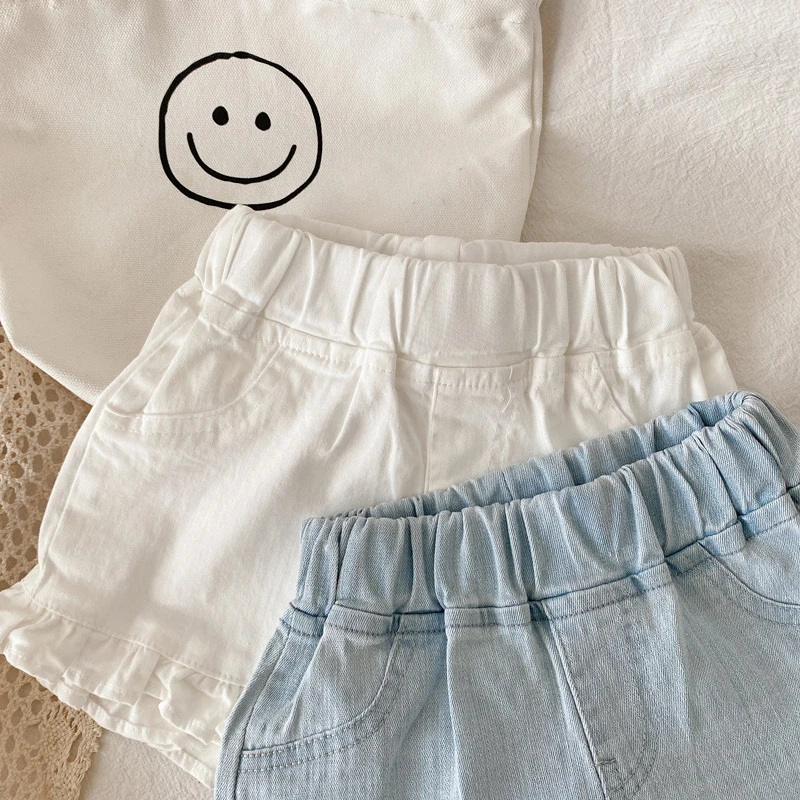 MILANCEL Girls Shorts Summer Kids Clothes Ruffle Trousers Elastic Waist Solid Cotton