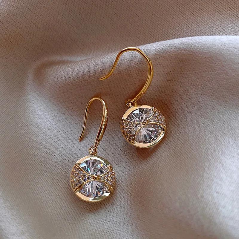 Huitan Luxury Gold Color Drop Earrings for Women Elegant Bridal Wedding Earrings Anniversary Gift New Trendy Jewelry Drop Ship