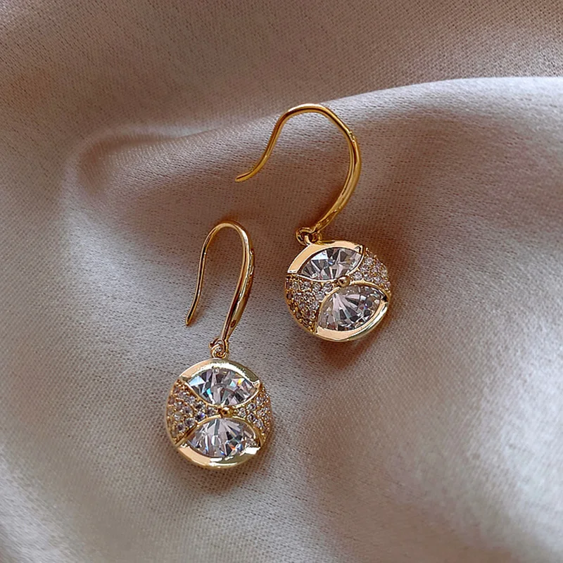Huitan Luxury Gold Color Drop Earrings for Women Elegant Bridal Wedding Earrings Anniversary Gift New Trendy Jewelry Drop Ship