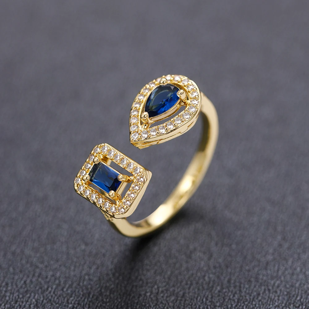 Huitan Geometric Shaped Cuff Opening Rings for Women Silver Color/Gold Color Noble Cubic Zirconia Ring Accessory Fashion Jewelry