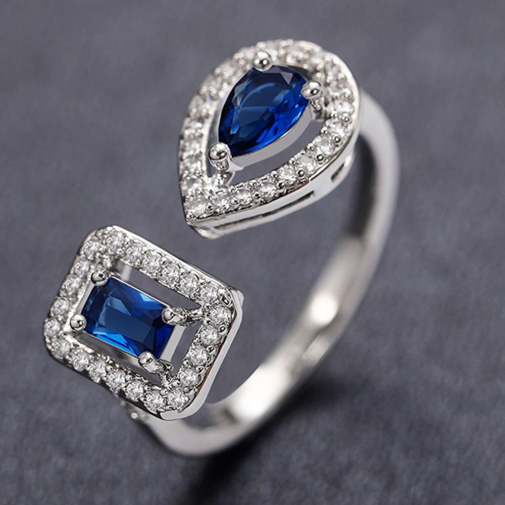 Huitan Geometric Shaped Cuff Opening Rings for Women Silver Color/Gold Color Noble Cubic Zirconia Ring Accessory Fashion Jewelry