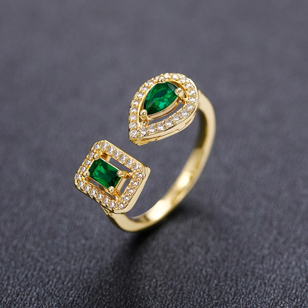 Huitan Geometric Shaped Cuff Opening Rings for Women Silver Color/Gold Color Noble Cubic Zirconia Ring Accessory Fashion Jewelry