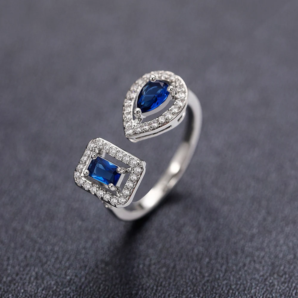 Huitan Geometric Shaped Cuff Opening Rings for Women Silver Color/Gold Color Noble Cubic Zirconia Ring Accessory Fashion Jewelry