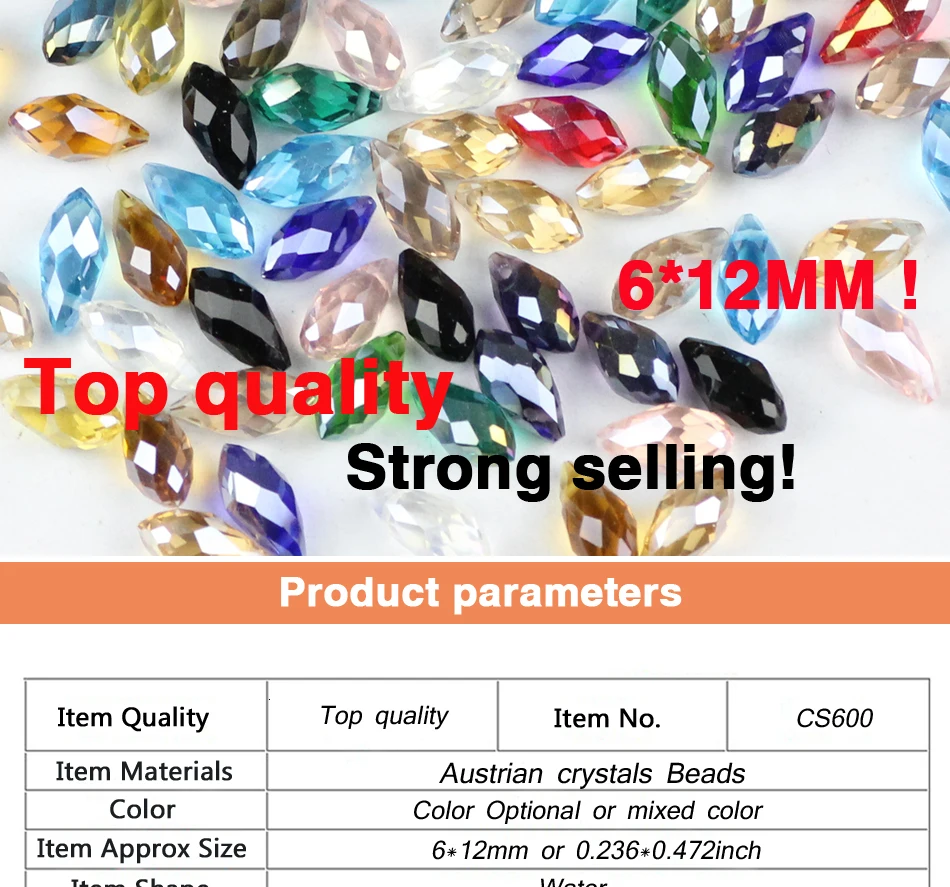 6*12mm 50pcs Briolette Pendant Waterdrop Austrian crystal beads Teardrop glass beads for jewelry making bracelet DIY Accessories