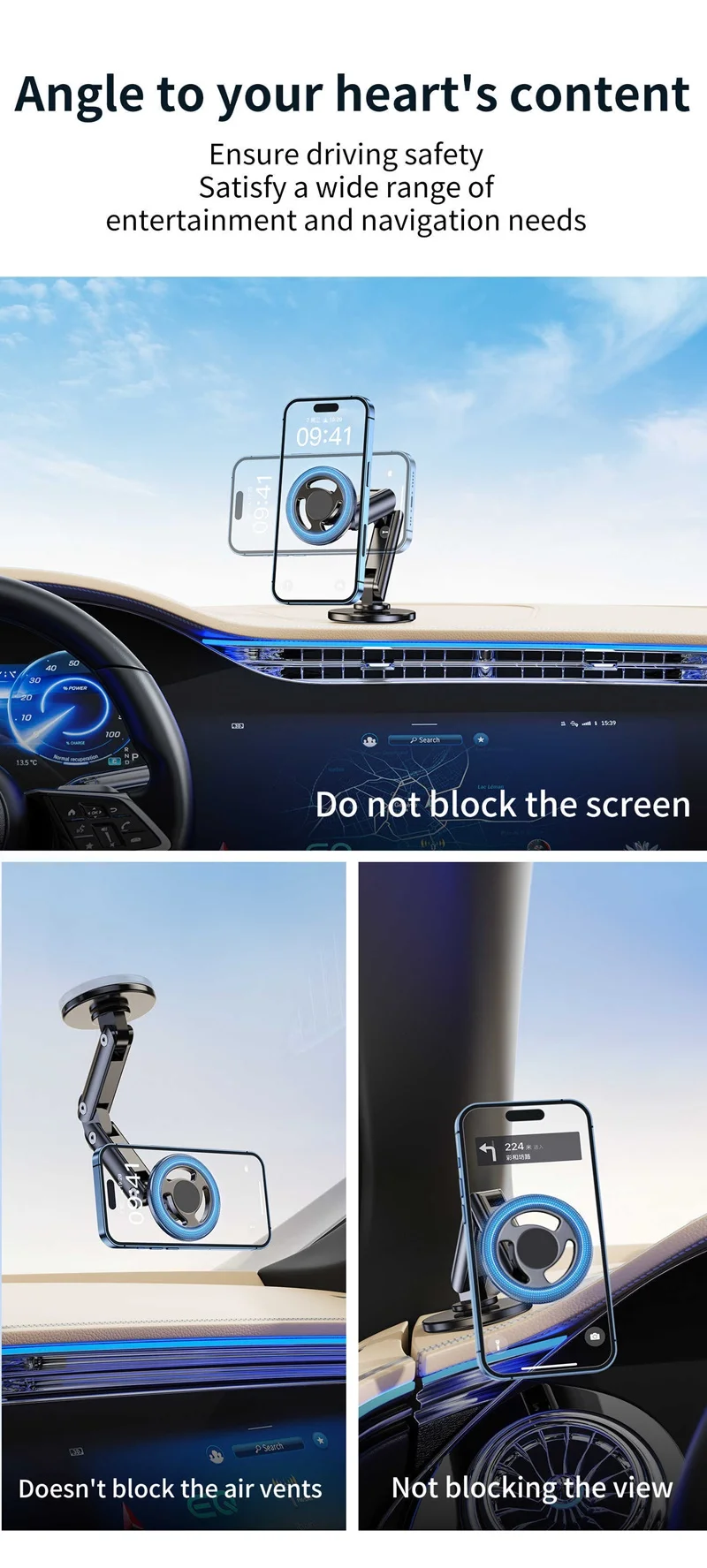 Magnetic Car Phone Holder Alloy 360 Rotation Foldable Phone Stand for Iphone 14 13 12 11 Pro Max Samsung S23 Xiaomi In Car Mount