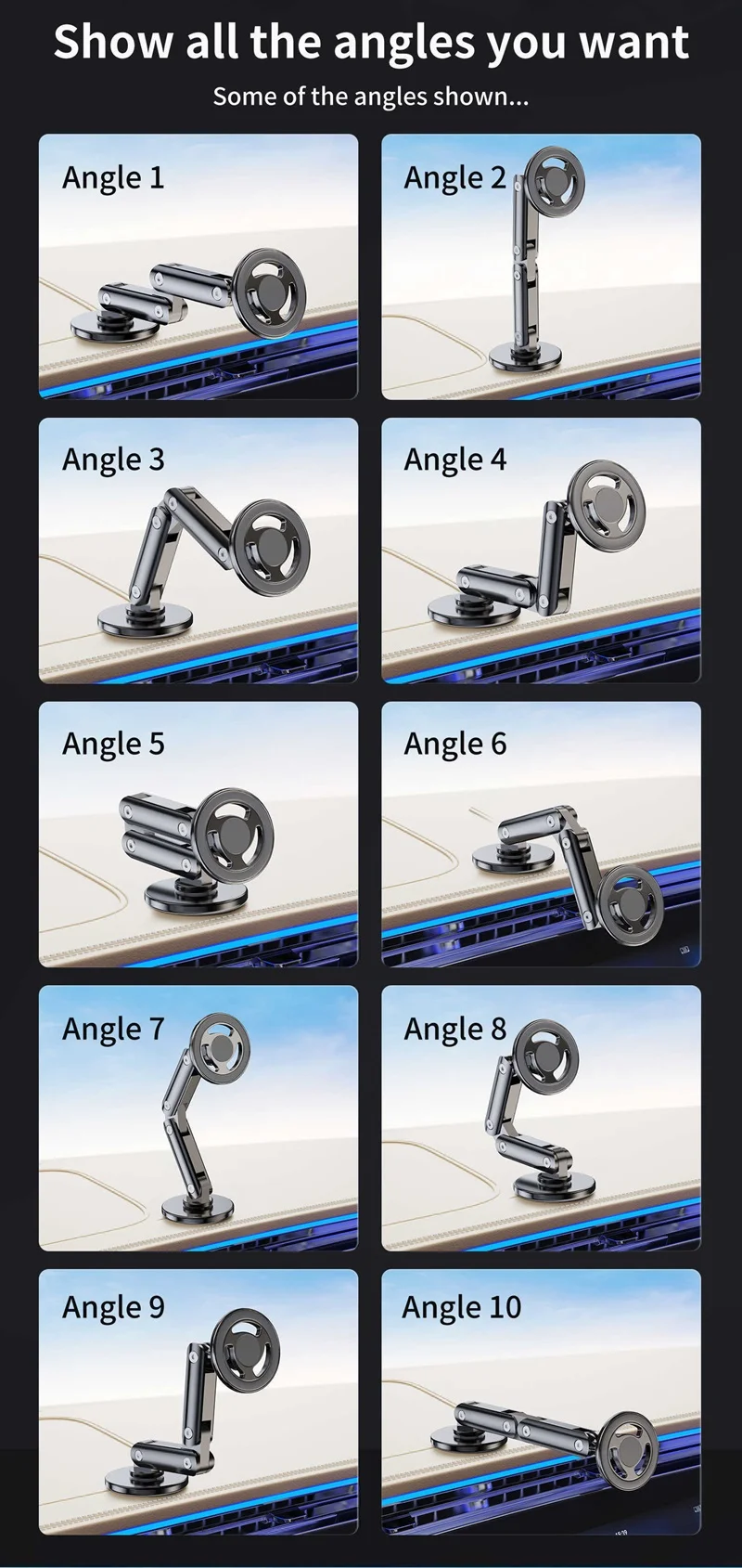 Magnetic Car Phone Holder Alloy 360 Rotation Foldable Phone Stand for Iphone 14 13 12 11 Pro Max Samsung S23 Xiaomi In Car Mount