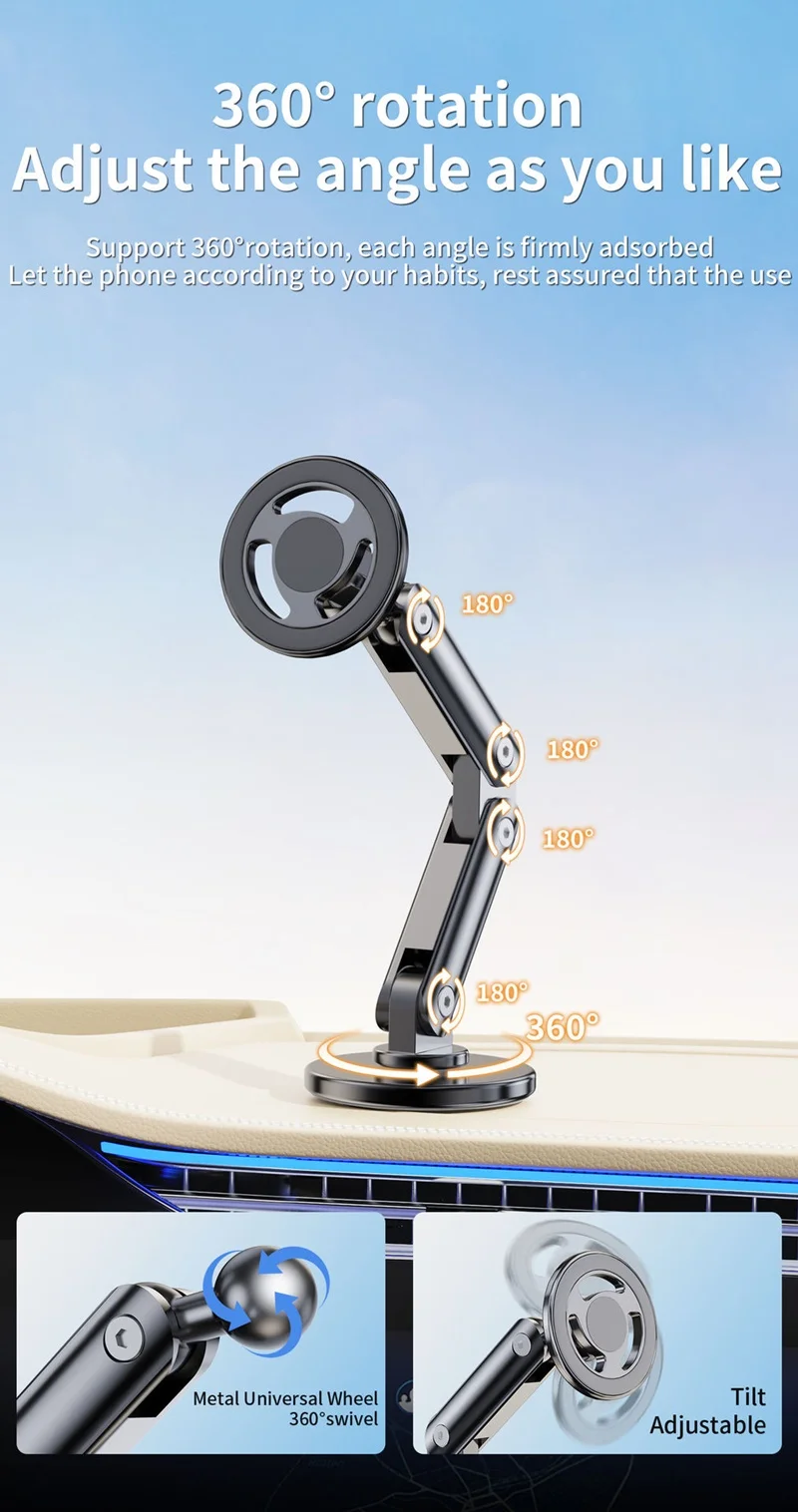 Magnetic Car Phone Holder Alloy 360 Rotation Foldable Phone Stand for Iphone 14 13 12 11 Pro Max Samsung S23 Xiaomi In Car Mount