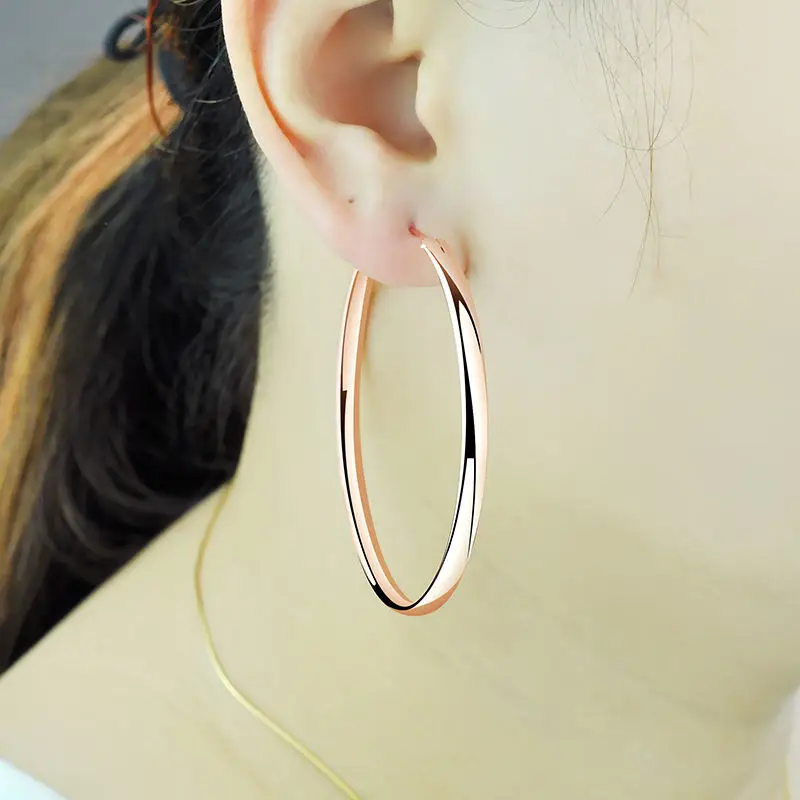 Senlissi - New 18K Gold Plated Hoop Earrings For Women 925 Sterling Silver 3.0mm Fashion Earring Cерьги Kольца 3/4/5/6/7CM