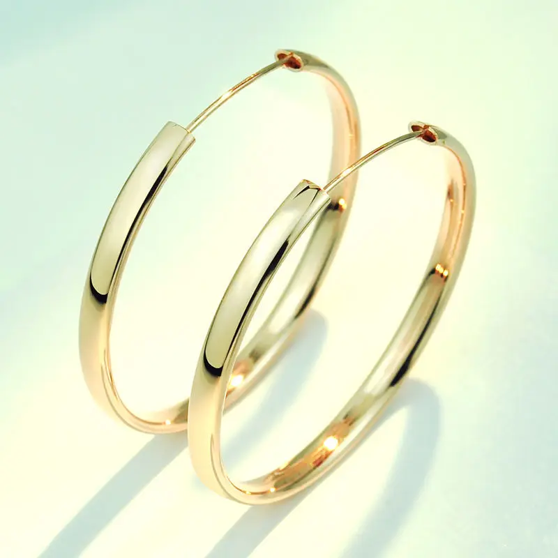 Senlissi - New 18K Gold Plated Hoop Earrings For Women 925 Sterling Silver 3.0mm Fashion Earring Cерьги Kольца 3/4/5/6/7CM