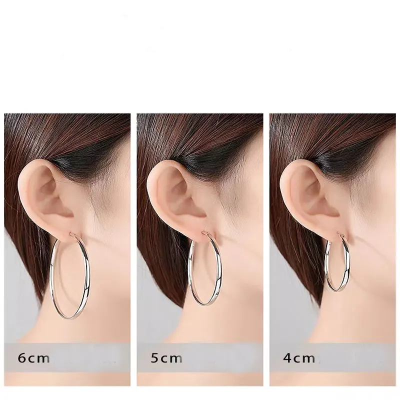 Senlissi - New 18K Gold Plated Hoop Earrings For Women 925 Sterling Silver 3.0mm Fashion Earring Cерьги Kольца 3/4/5/6/7CM