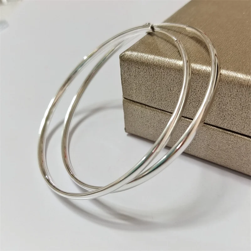 Senlissi - New 18K Gold Plated Hoop Earrings For Women 925 Sterling Silver 3.0mm Fashion Earring Cерьги Kольца 3/4/5/6/7CM